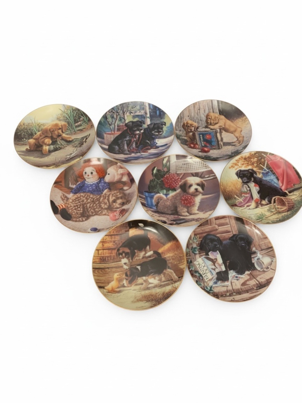Full collection of 8 plates Puppy Playtime by Edwin Knowles (8.5”)